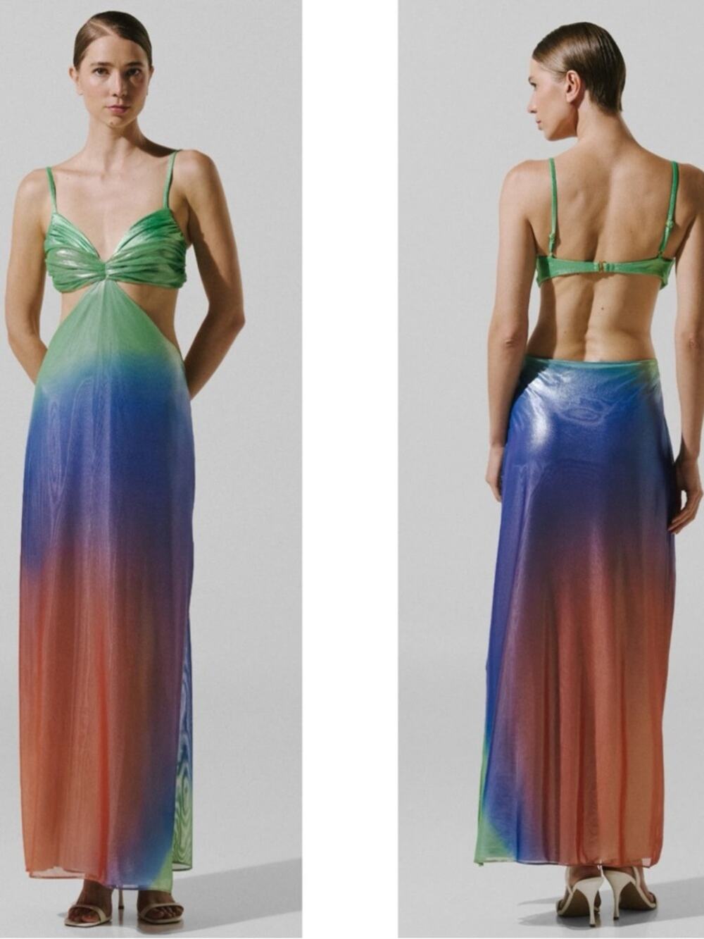 BAOBAB Kamala Cutout Metallic Rainbow Ombre Gema Maxi Dress Size Medium
